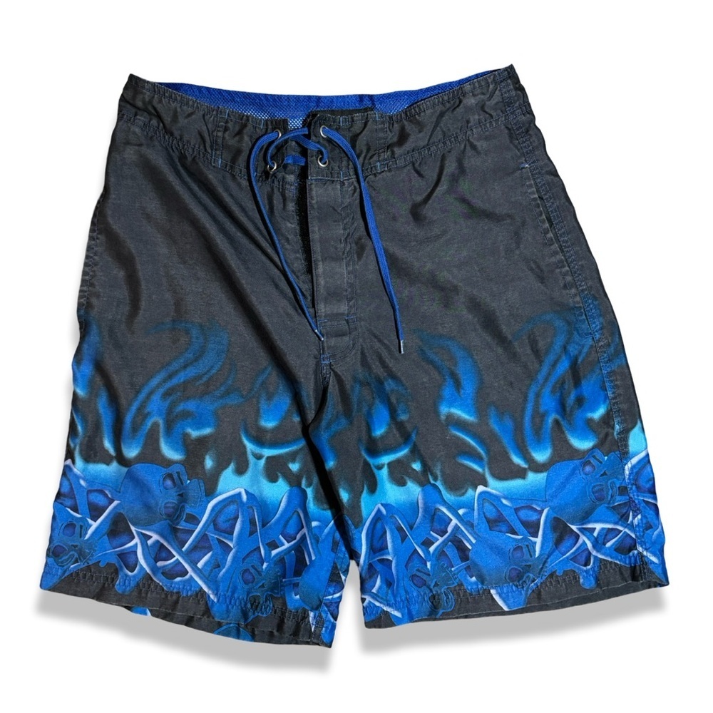 Vintage Y2K Flame & Skull Board Shorts